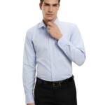 Symbol Premium Men's Solid Wrinkle-Resistant Regular Fit Cotton Best Black/White/Blue Formal Shirt (SP-M-S25-ILM-FS-01_Lt Blue