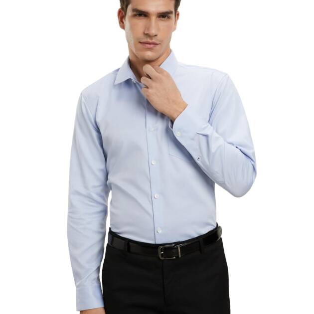 Symbol Premium Men's Solid Wrinkle-Resistant Regular Fit Cotton Best Black/White/Blue Formal Shirt (SP-M-S25-ILM-FS-01_Lt Blue
