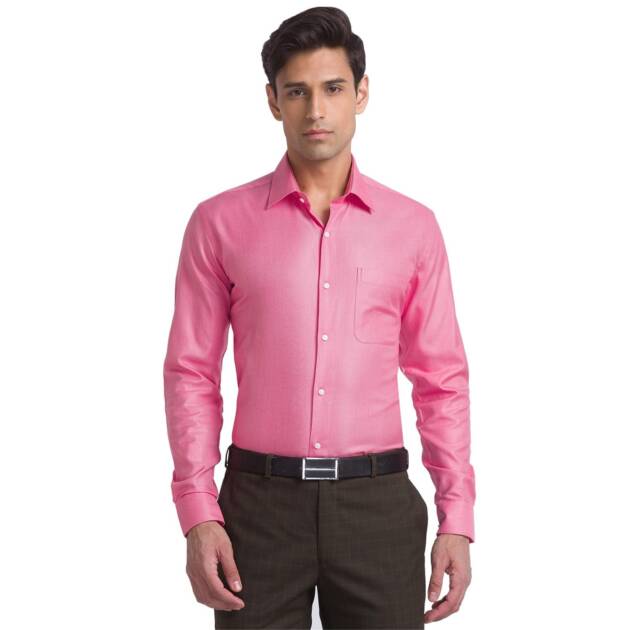 Raymond Red Structure Contemporary Fit Formal Shirts for Men