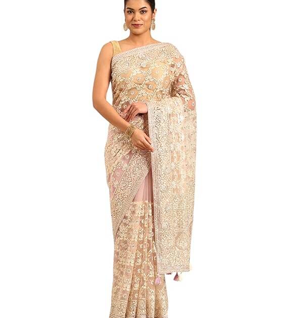 MOHEY Women's Net Embroidered|Stone Work Saree