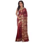 PRANTIKA Women's Katan Silk Meenakari Baluchari Swarnachari Bengal Saree Black