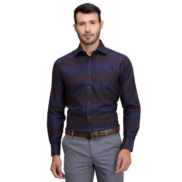 Park Avenue Men's Luxus Fit Pure Cotton Structure Pattern Narrow Collar Full Sleeve Formal Shirt (Size: 40)-PMSA17375-B6 Dark Blue