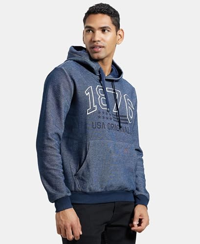 Jockey UM22 Men's Super Combed Cotton Rich Printed Hoodie Sweatshirt with Ribbed Cuffs and Side Pockets (Prints May Vary)_Navy_XL - Image 6