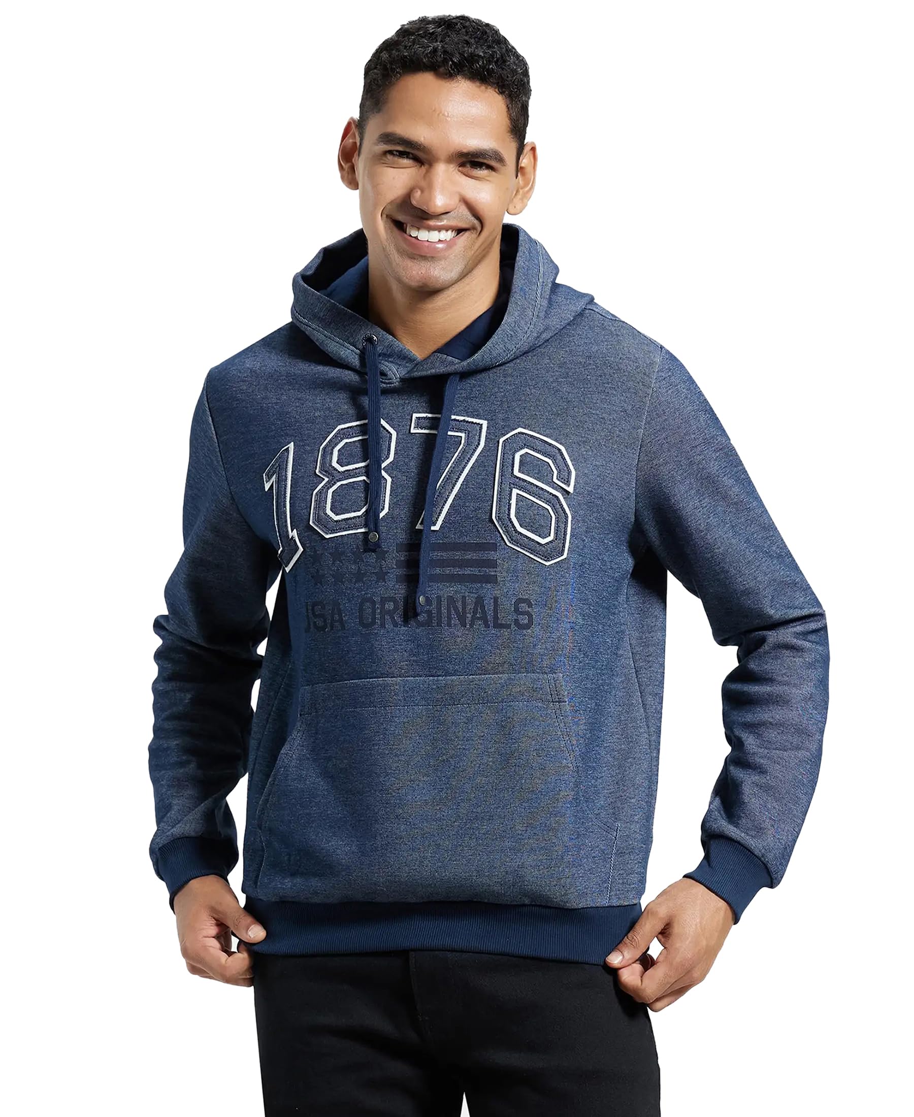 Jockey UM22 Men's Super Combed Cotton Rich Printed Hoodie Sweatshirt with Ribbed Cuffs and Side Pockets (Prints May Vary)_Navy_XL