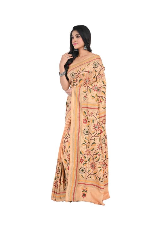 Tantuja Bengal Handloom Kantha Lightweight Comfortable Hand Woven Printed Silk Ethnic Wear Saree For Women'S With Blouse Piece, (Saree-5.5Mtr, Blouse-0.80 Meter) - Image 4