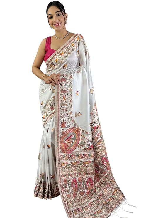 Veglari Women's Kanchivaram Pure Soft Silk Pashmina Balaji Print Original Kanjivaram Hand Wewing Pattu Silk Sarees With Fancy Zaalar And Blouses Piecs For Wedding