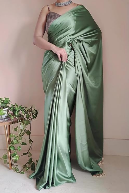 Spitomex Women's Regular Wear Satin Silk Pre Pleated Heavy Saree with Blouse For Festival, Party, Wedding,farewell, fuction saree. - Image 2