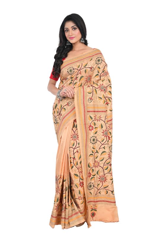 Tantuja Bengal Handloom Kantha Lightweight Comfortable Hand Woven Printed Silk Ethnic Wear Saree For Women'S With Blouse Piece, (Saree-5.5Mtr, Blouse-0.80 Meter) - Image 5