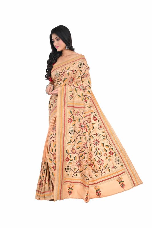 Tantuja Bengal Handloom Kantha Lightweight Comfortable Hand Woven Printed Silk Ethnic Wear Saree For Women'S With Blouse Piece, (Saree-5.5Mtr, Blouse-0.80 Meter) - Image 3