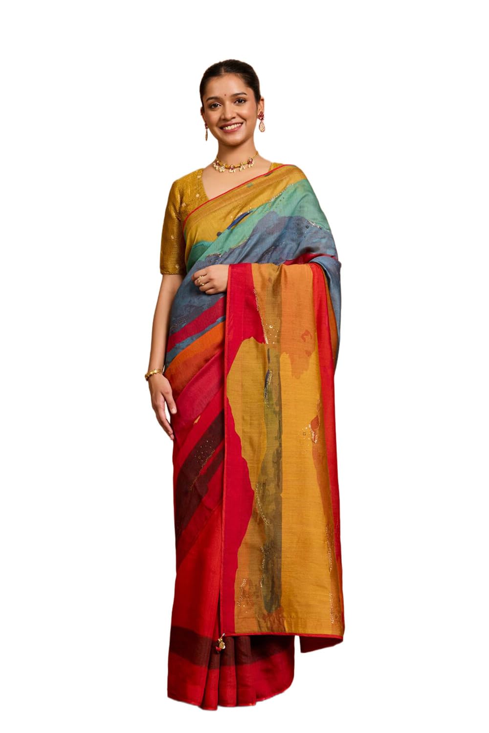 Taneira Multi Pure Silk Contemporary Printed Embroidery Saree