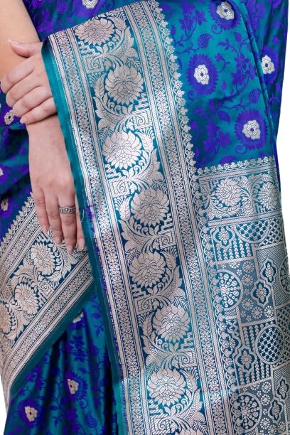 Banarasi Katan Silk Saree for Women | Wedding Festive Saree with Blouse Piece | Pure Soft Katan Silk Banarasi Saree with Rich Zari Work - Multicolor - Image 3