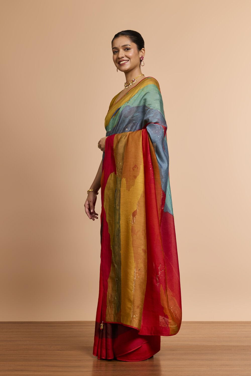 Taneira Multi Pure Silk Contemporary Printed Embroidery Saree - Image 5