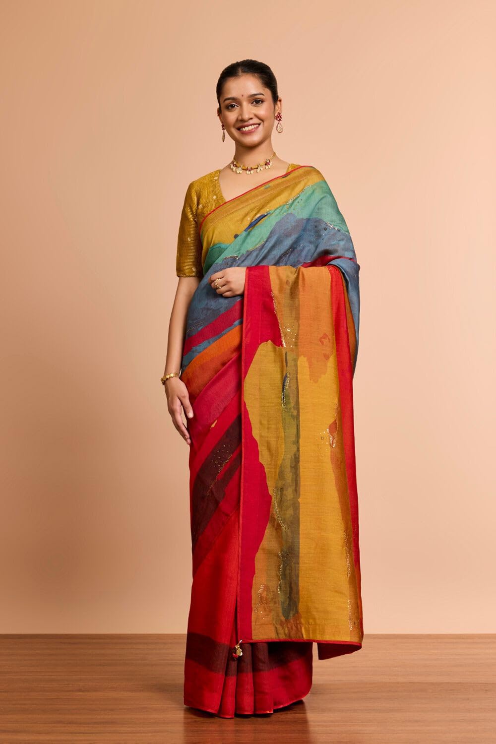 Taneira Multi Pure Silk Contemporary Printed Embroidery Saree - Image 6