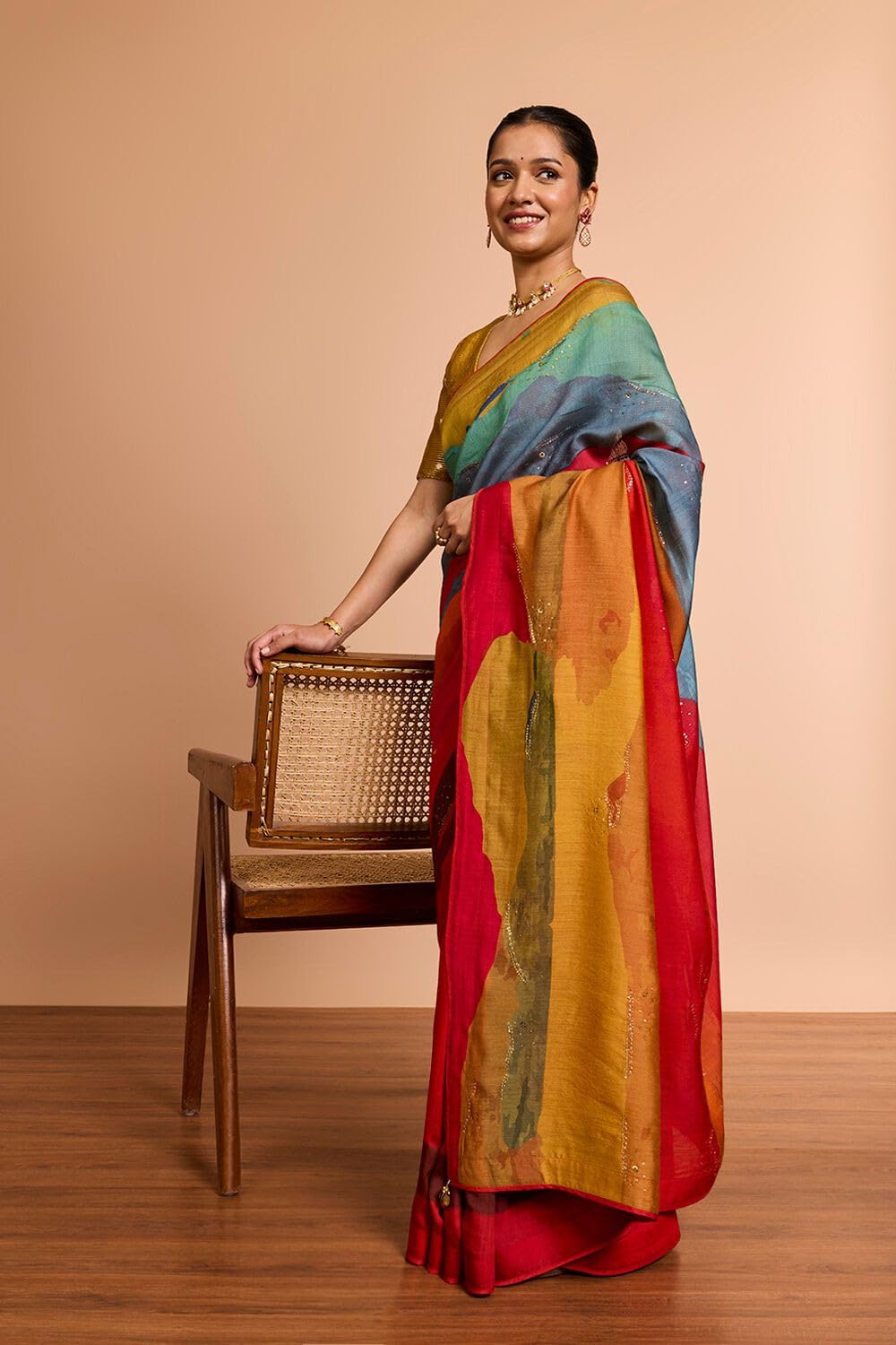 Taneira Multi Pure Silk Contemporary Printed Embroidery Saree - Image 7