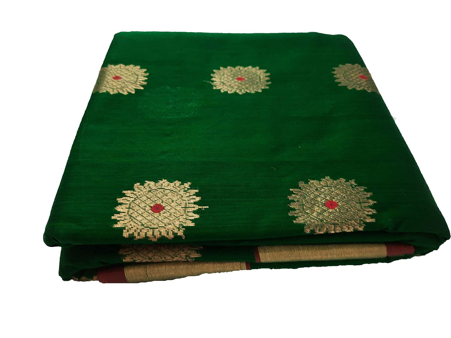 HerClozet pure Chanderi premuim Handwoven EKNAL Silk Saree (Green; Golden; Red) - Image 4