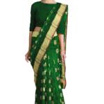HerClozet pure Chanderi premuim Handwoven EKNAL Silk Saree (Green; Golden; Red)