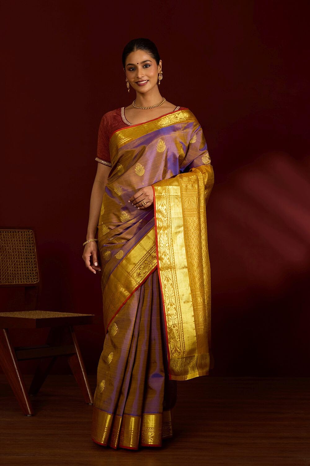 Taneira Blue Pure Silk Kanjeevaram Woven Saree - Image 6