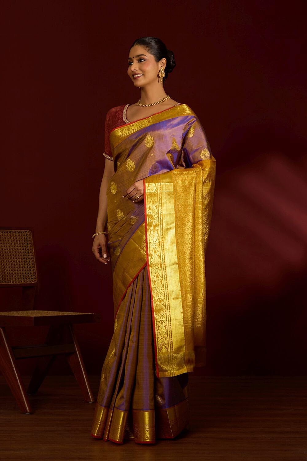 Taneira Blue Pure Silk Kanjeevaram Woven Saree - Image 5