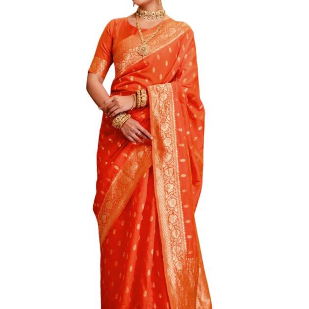 SIRIL Women's Silk Weaving Dual Tone Banarasi Saree with Unstitched Blouse Piece (5166S1251_Orange)