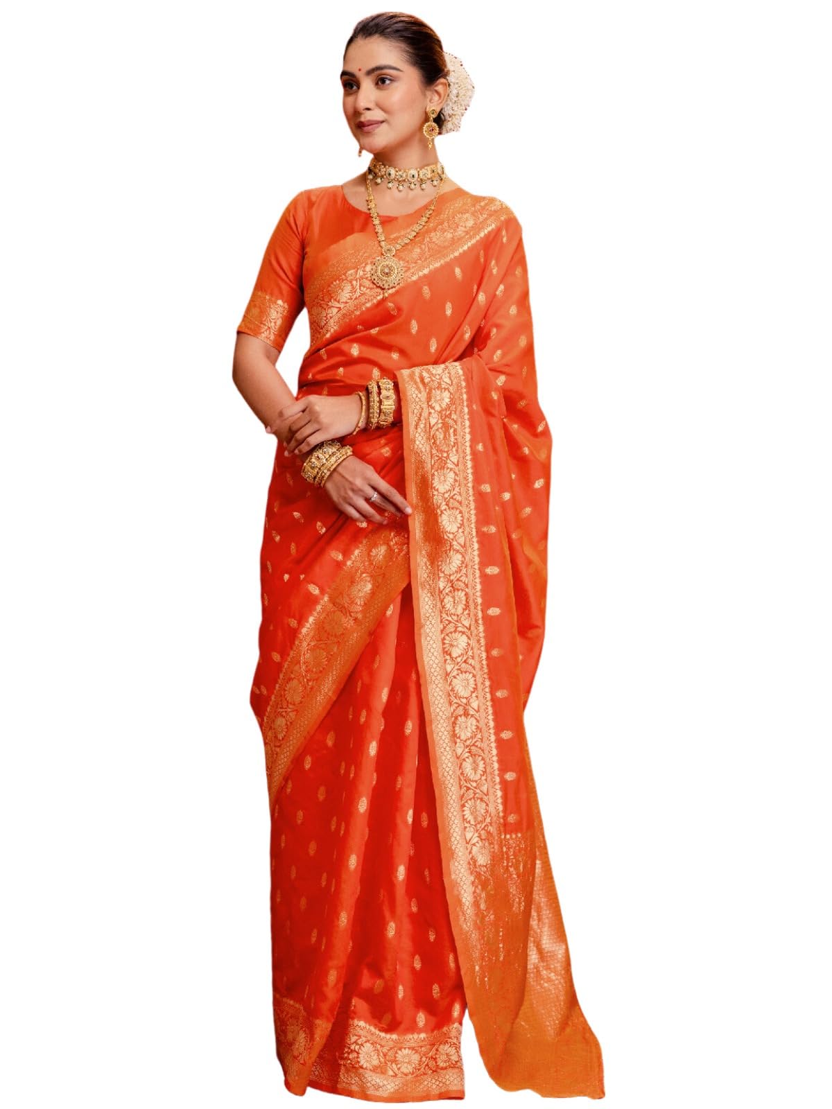SIRIL Women's Silk Weaving Dual Tone Banarasi Saree with Unstitched Blouse Piece (5166S1251_Orange)