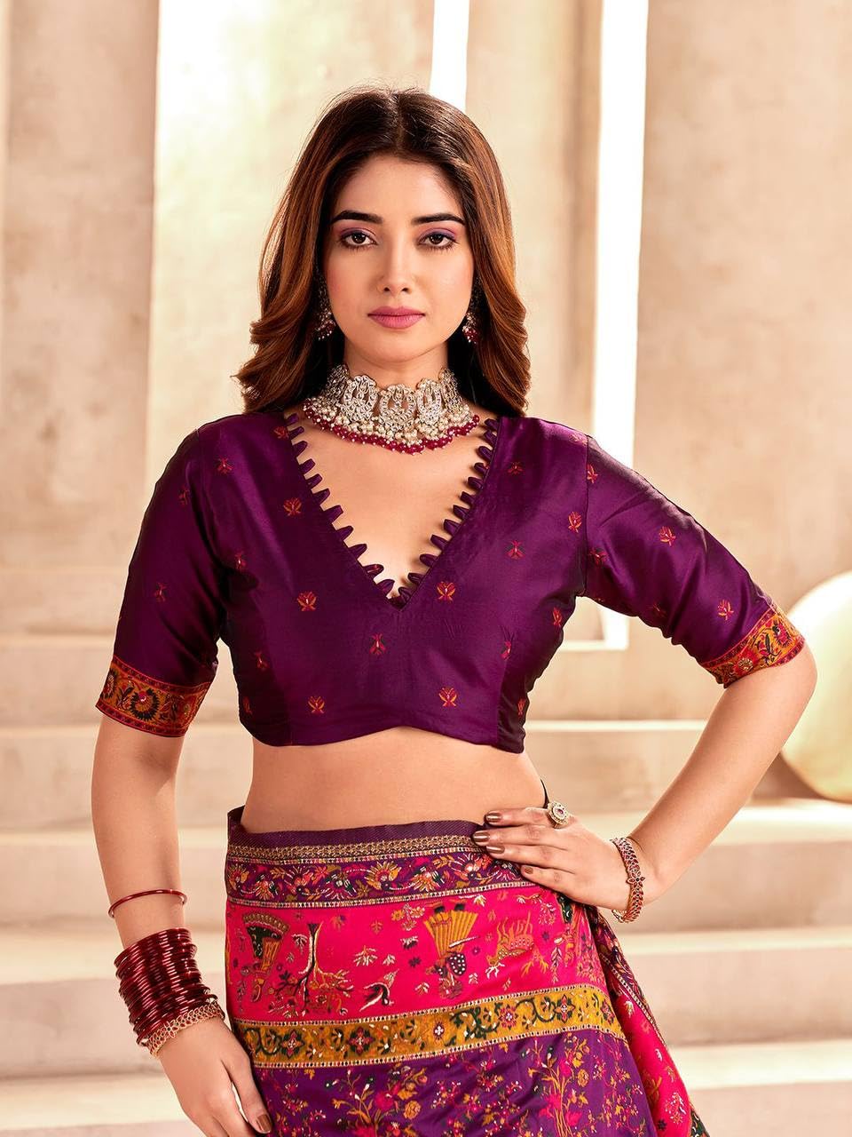 VASTTRAM Women's Pashmina Original Royal Rajwadi kanchipuram Kanjivaram Banarasi Zari Silk Desinger Saree With Blouse Piece (color-1.8) - Image 2