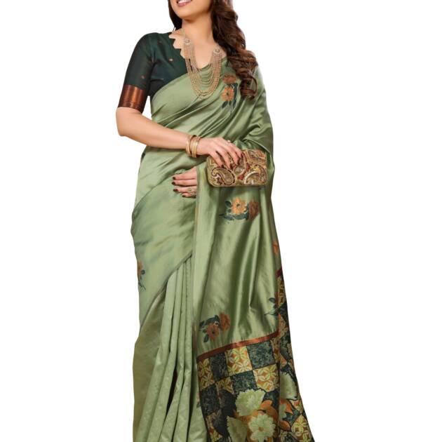 Sidhidata Women's Kanjivaram Banarasi Soft Silk Saree With Unstitched Blouse Piece (Silk Double Rose Pistaaa_Pista_Free Size)