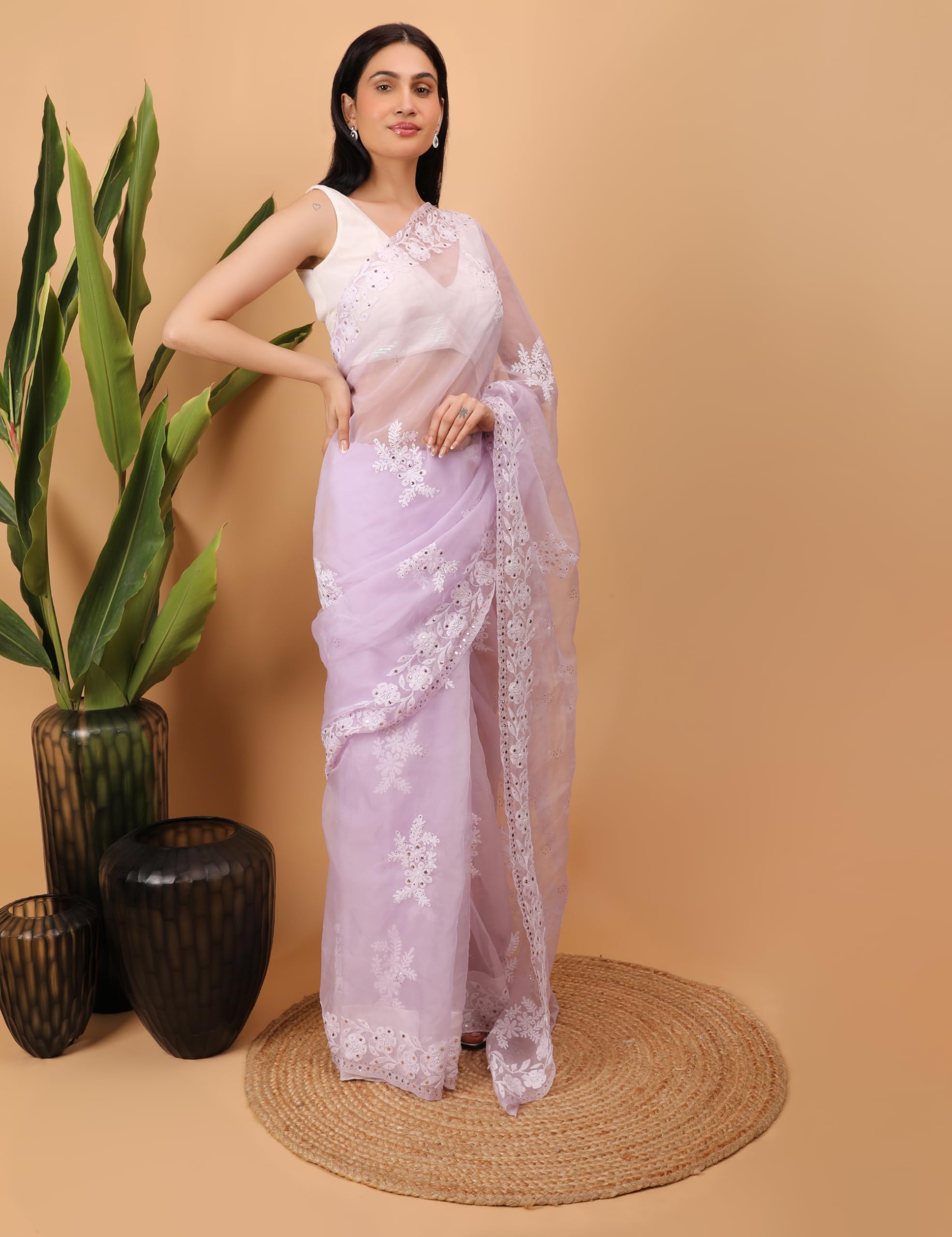 Shwet Heritage - Harnessing Heritage Women Yellow Georgette Chikankari Saree - Image 5