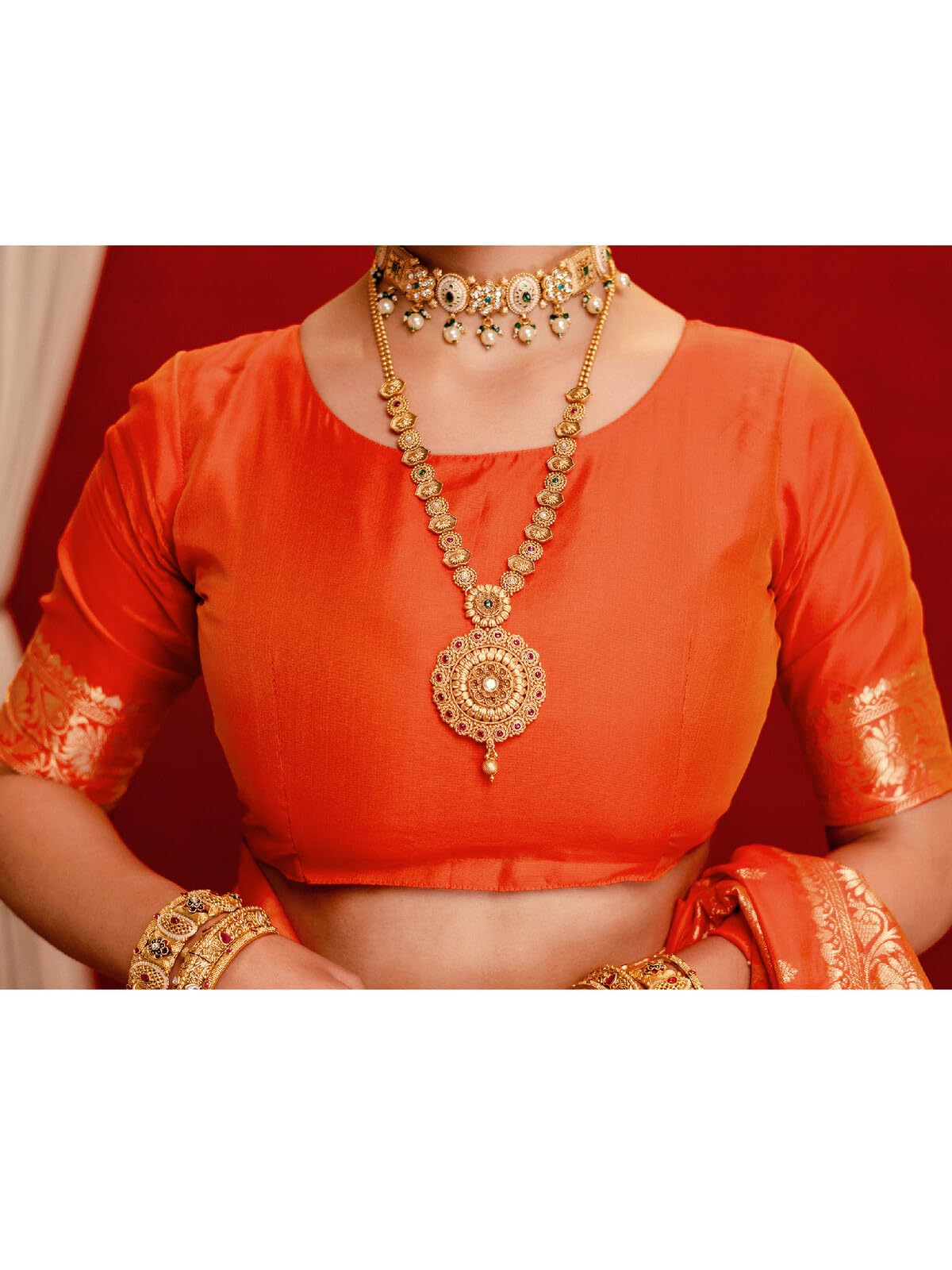 SIRIL Women's Silk Weaving Dual Tone Banarasi Saree with Unstitched Blouse Piece (5166S1251_Orange) - Image 2