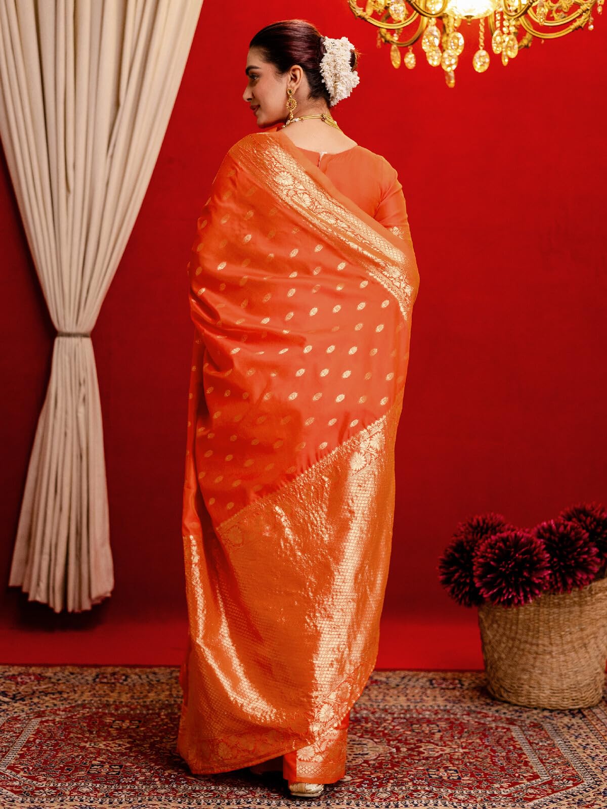 SIRIL Women's Silk Weaving Dual Tone Banarasi Saree with Unstitched Blouse Piece (5166S1251_Orange) - Image 5