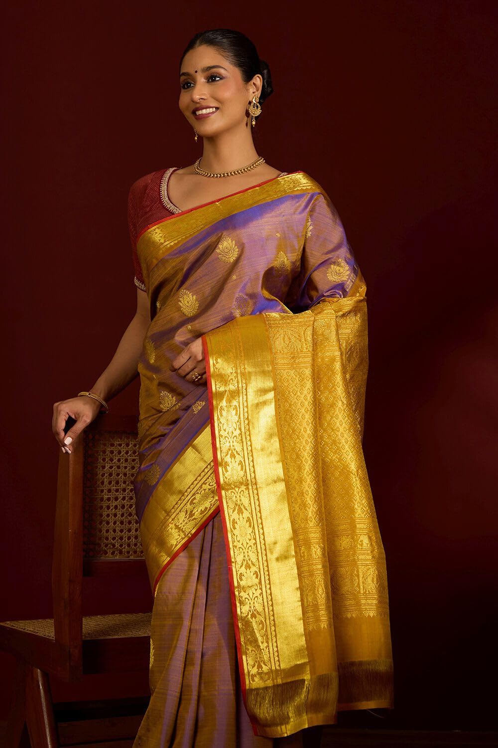 Taneira Blue Pure Silk Kanjeevaram Woven Saree - Image 7