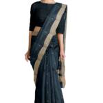 HerClozet pure chanderi Premium Handwoven EKNAL Silk Saree (Grey; Golden)