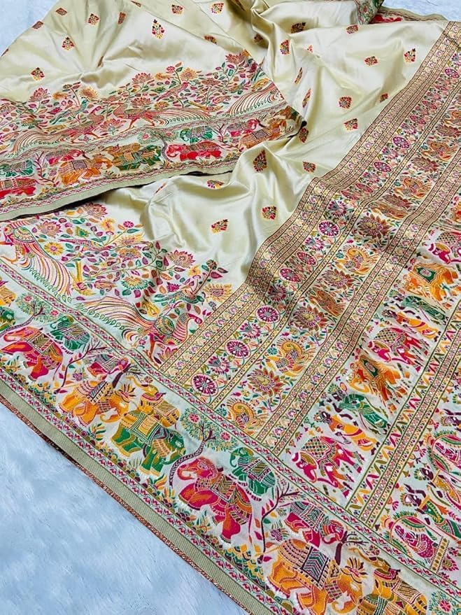 Veglari Women's Kanchivaram Kanchi Pattu Kanjivaram Pure Cotton Original Pashmina Silk Handwiving Sarees With Blouses Piecs For Wedding - Image 2