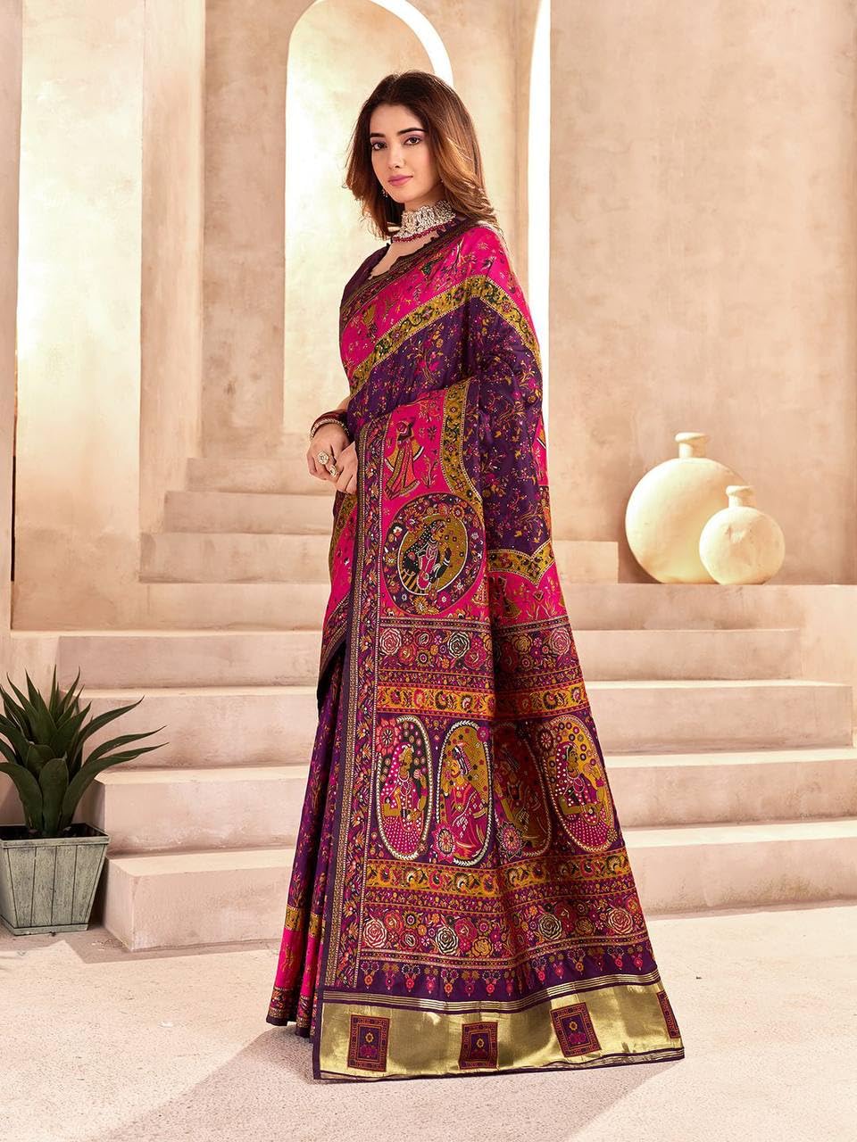 VASTTRAM Women's Pashmina Original Royal Rajwadi kanchipuram Kanjivaram Banarasi Zari Silk Desinger Saree With Blouse Piece (color-1.8) - Image 4