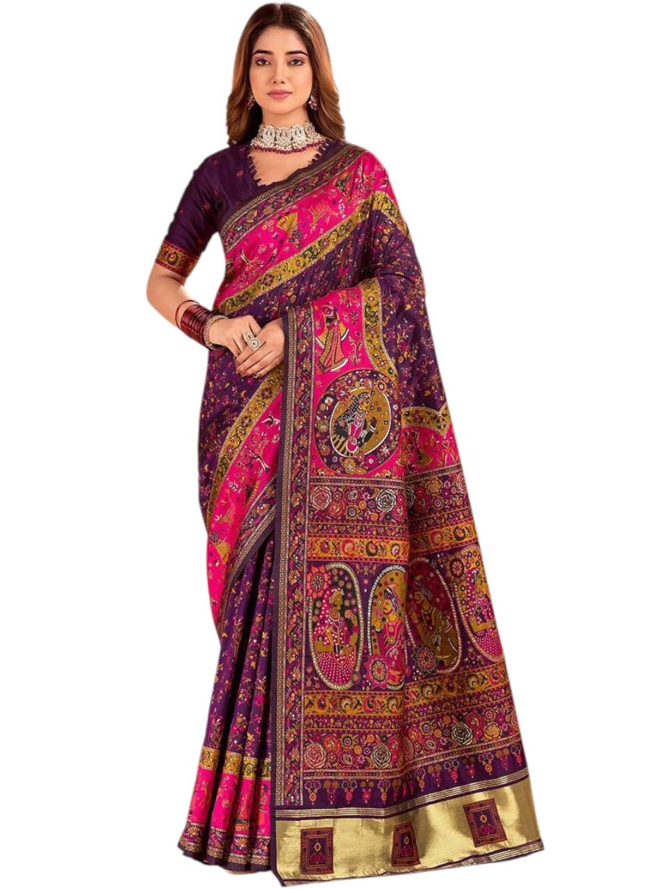 VASTTRAM Women's Pashmina Original Royal Rajwadi kanchipuram Kanjivaram Banarasi Zari Silk Desinger Saree With Blouse Piece (color-1.8)