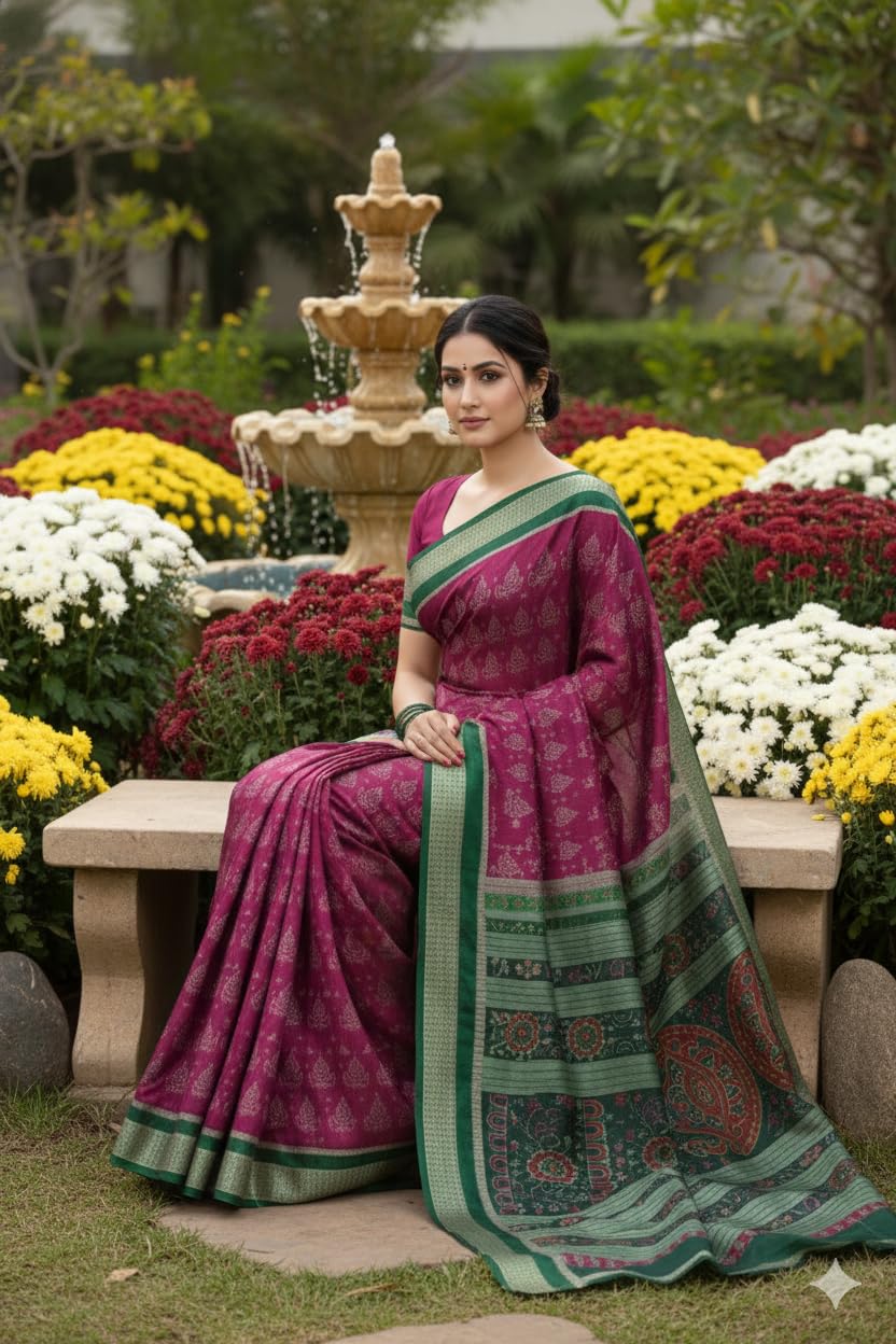 Mix Silk Sambalpuri Pata Saree with Blouse Piece 5.40m x 45" Ikat Weave Women Festive Ethnic Wear Pink Green Odisha Handloom - Image 4