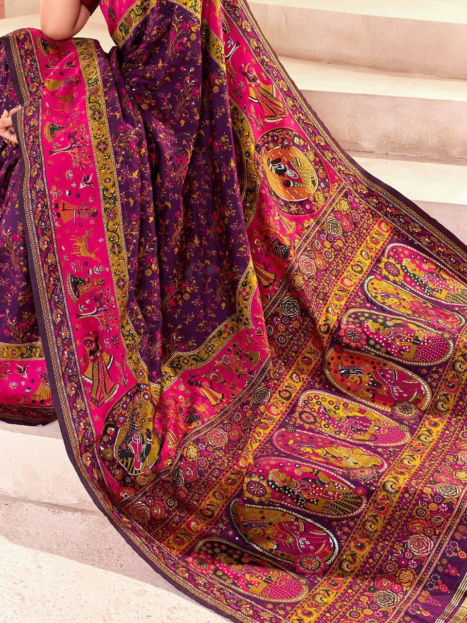 VASTTRAM Women's Pashmina Original Royal Rajwadi kanchipuram Kanjivaram Banarasi Zari Silk Desinger Saree With Blouse Piece (color-1.8) - Image 5