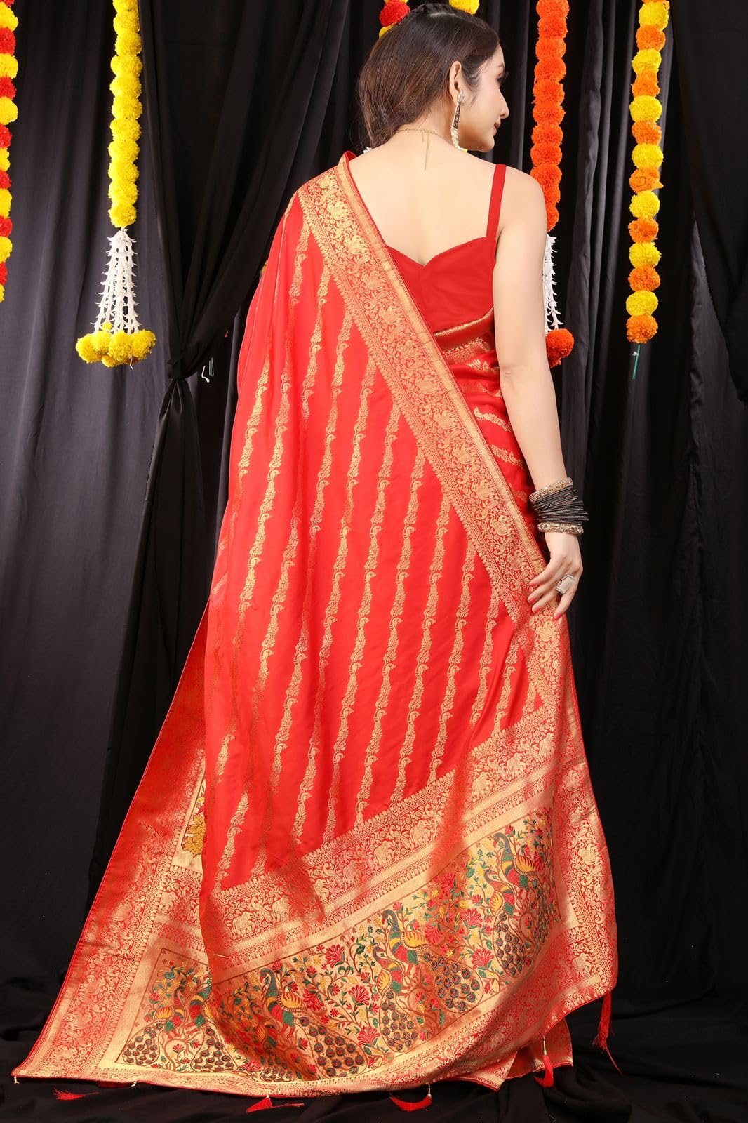 Krishn Kunj SILKS Women's Kanchipuram Silk Saree Tradition Unique Border Body Butta - Image 4