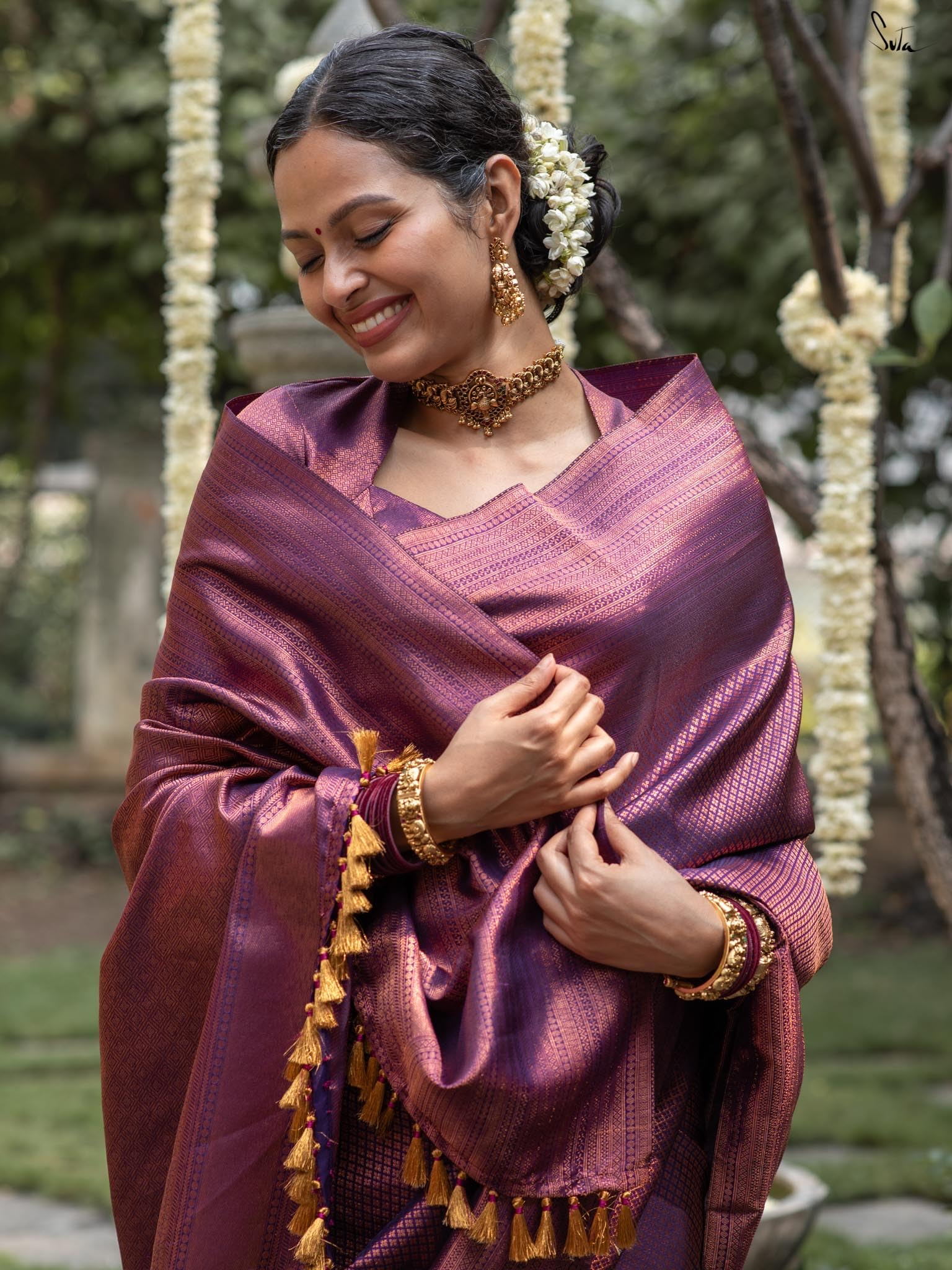 Suta Kaadambari Purple Pure Silk Saree - Purple - Image 7