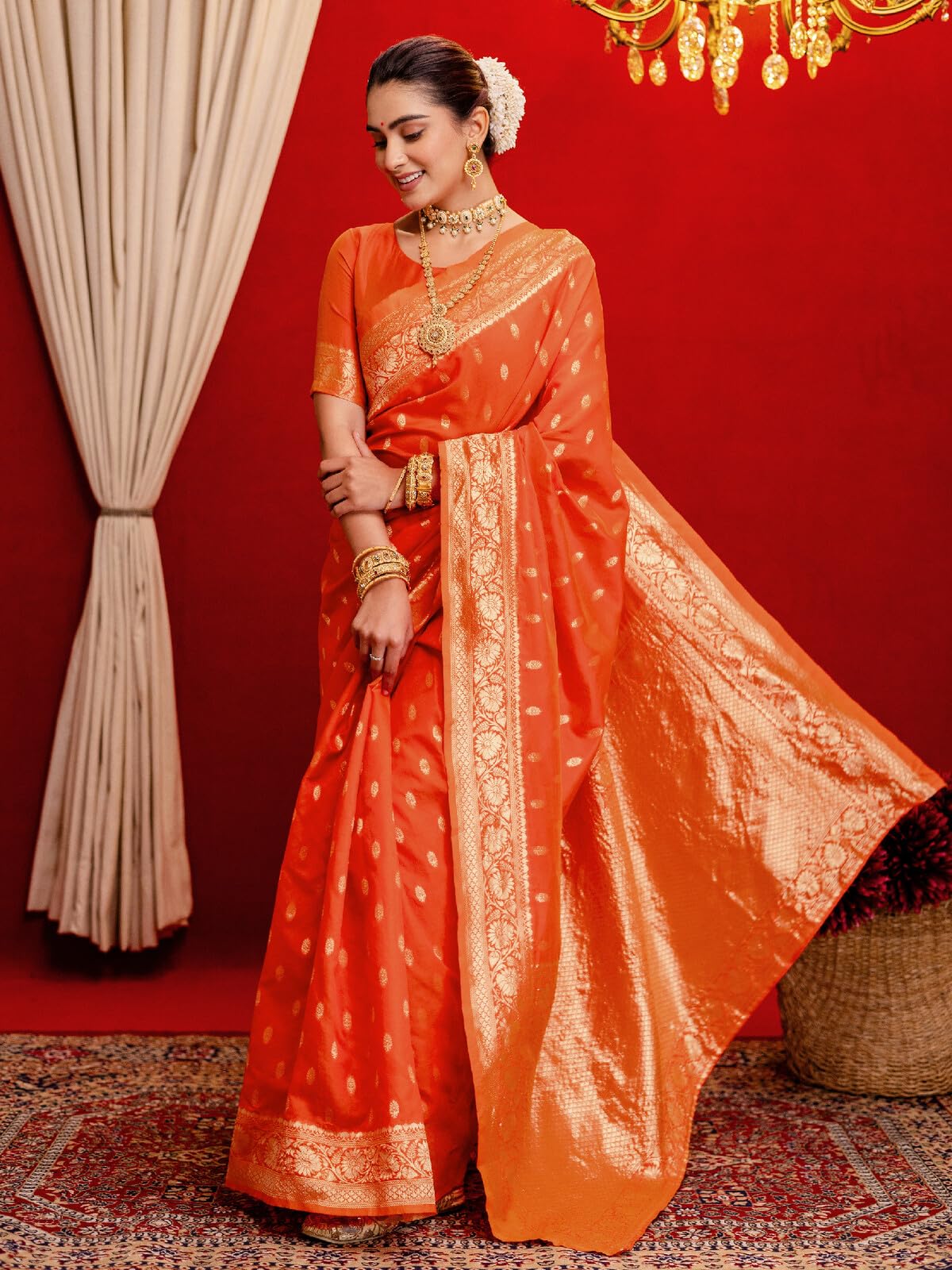 SIRIL Women's Silk Weaving Dual Tone Banarasi Saree with Unstitched Blouse Piece (5166S1251_Orange) - Image 7