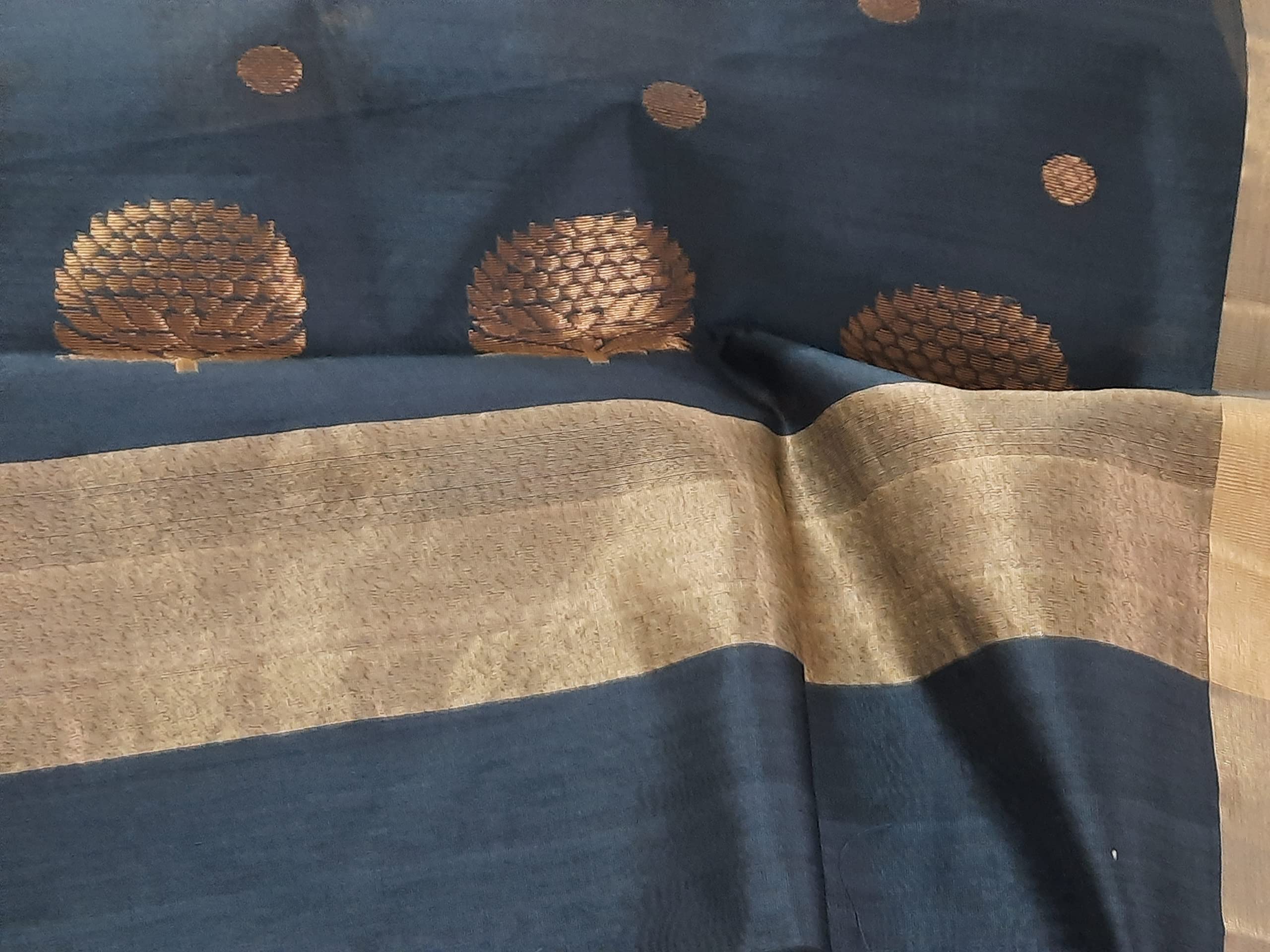 HerClozet pure chanderi Premium Handwoven EKNAL Silk Saree (Grey; Golden) - Image 5