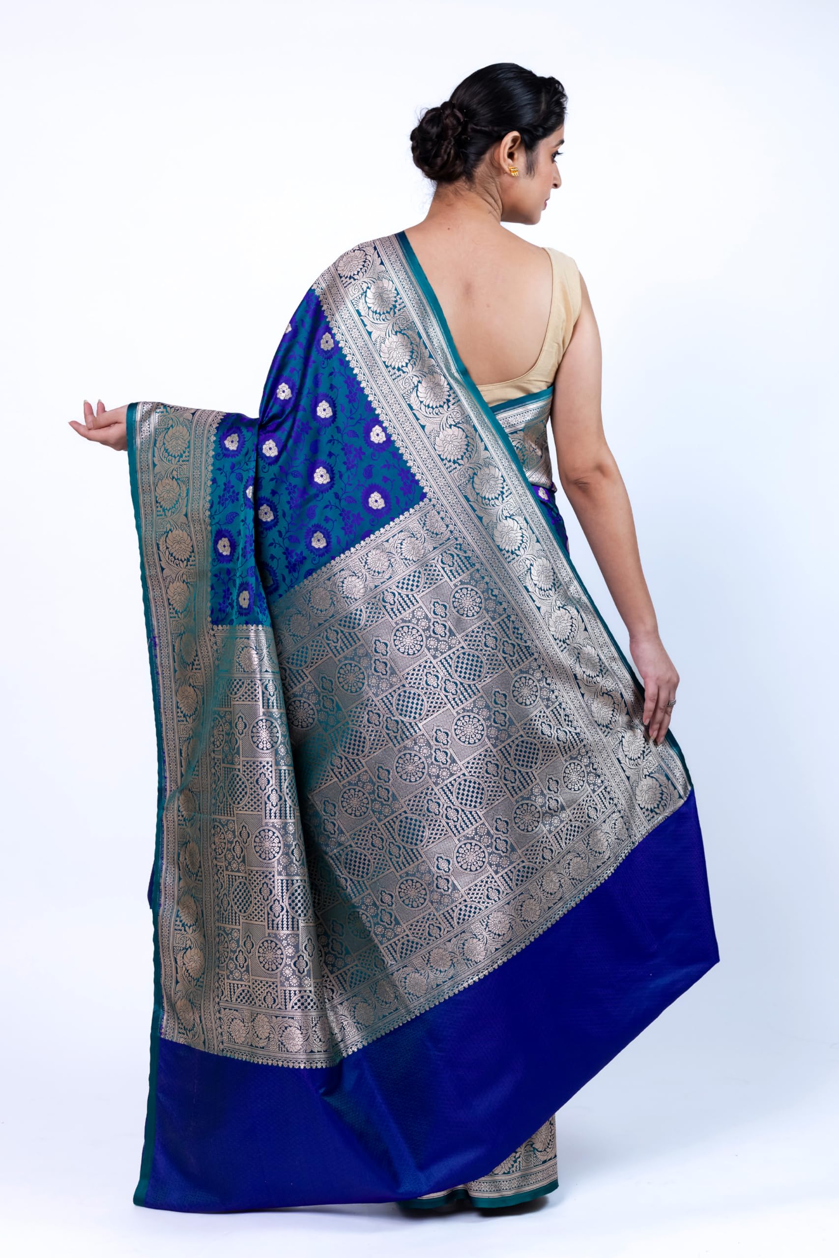 Banarasi Katan Silk Saree for Women | Wedding Festive Saree with Blouse Piece | Pure Soft Katan Silk Banarasi Saree with Rich Zari Work - Multicolor - Image 4