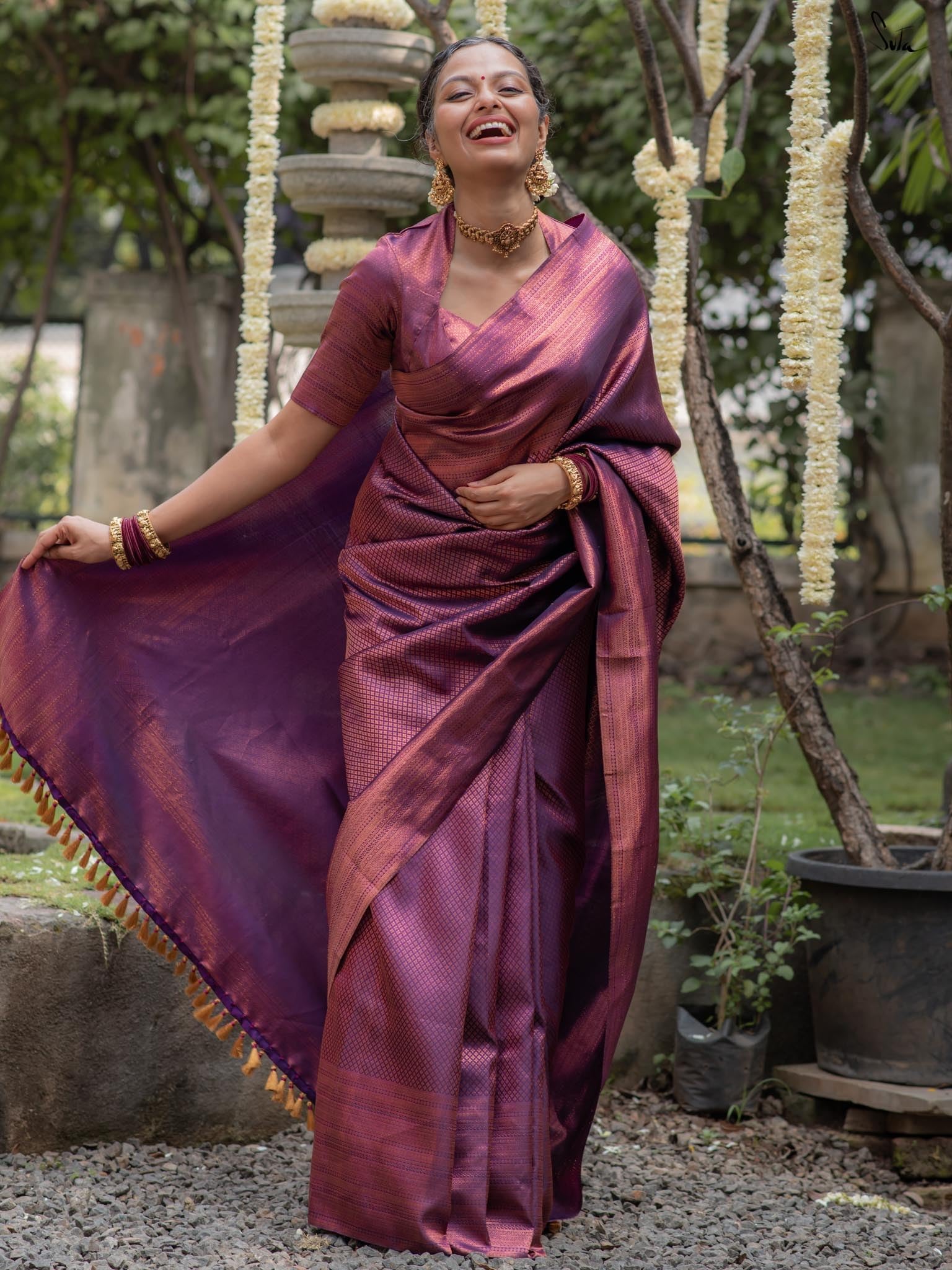 Suta Kaadambari Purple Pure Silk Saree - Purple - Image 4