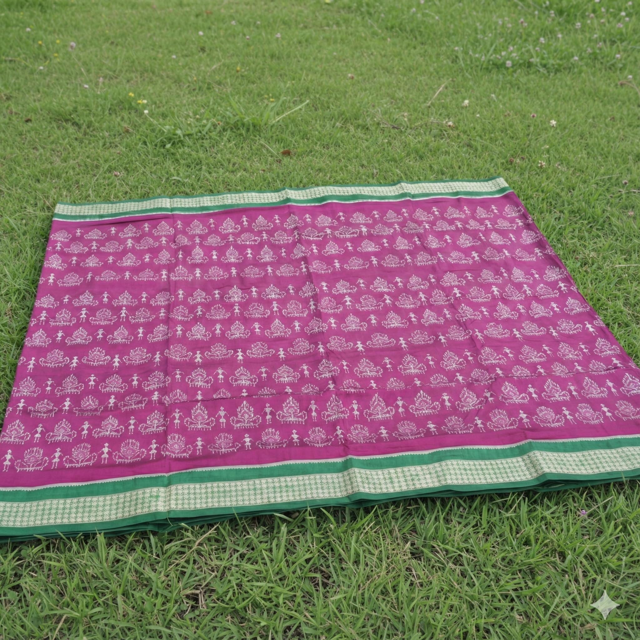Mix Silk Sambalpuri Pata Saree with Blouse Piece 5.40m x 45" Ikat Weave Women Festive Ethnic Wear Pink Green Odisha Handloom - Image 2